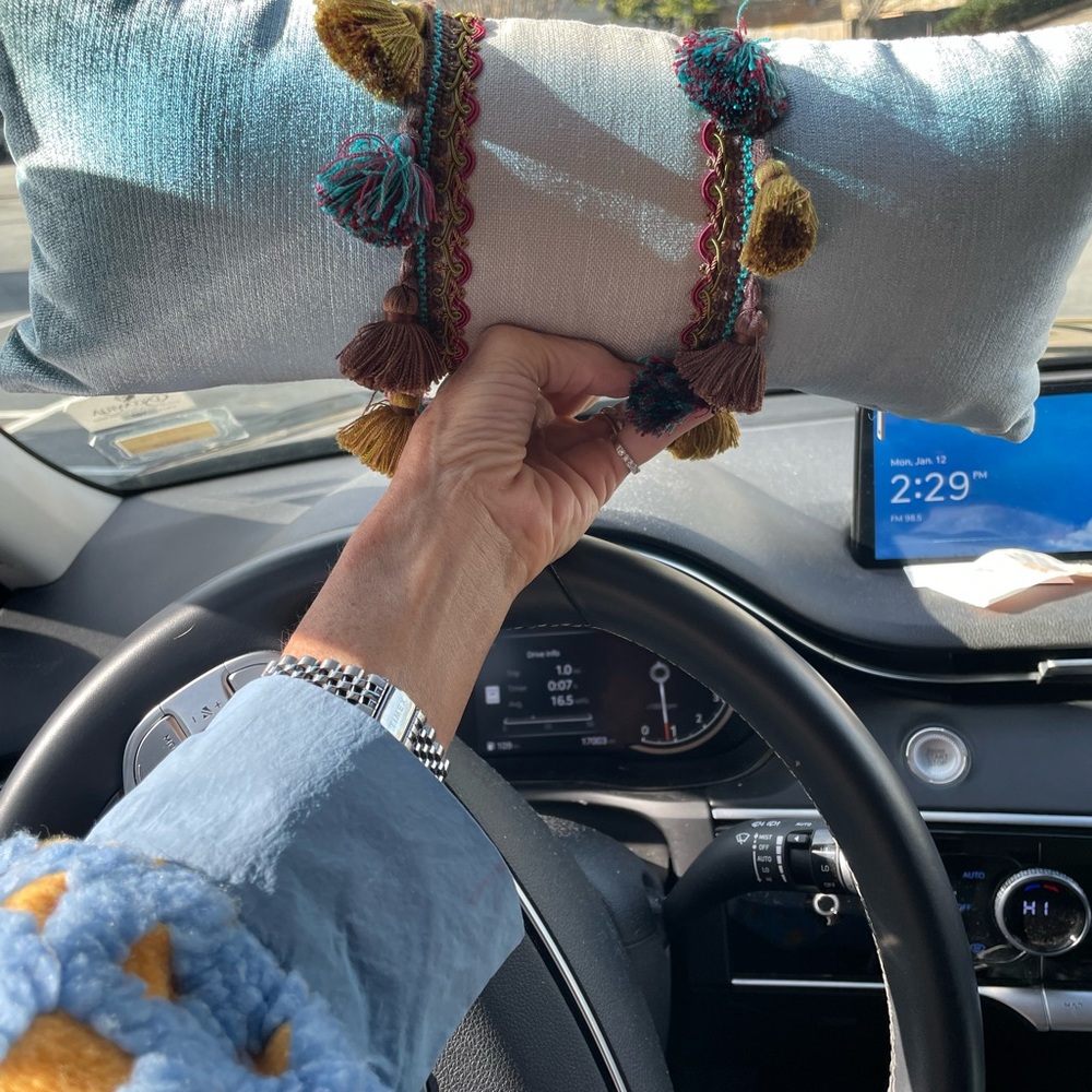 Decorative Blue Pillow with Tassels